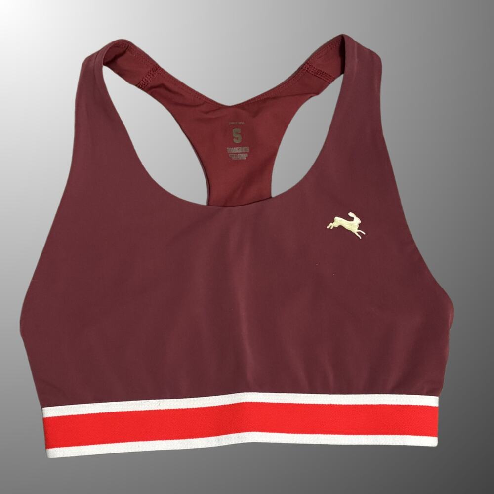 TRACKSMITH Women's Run Bra size Small Maroon Red Stripe Sports Bra Running